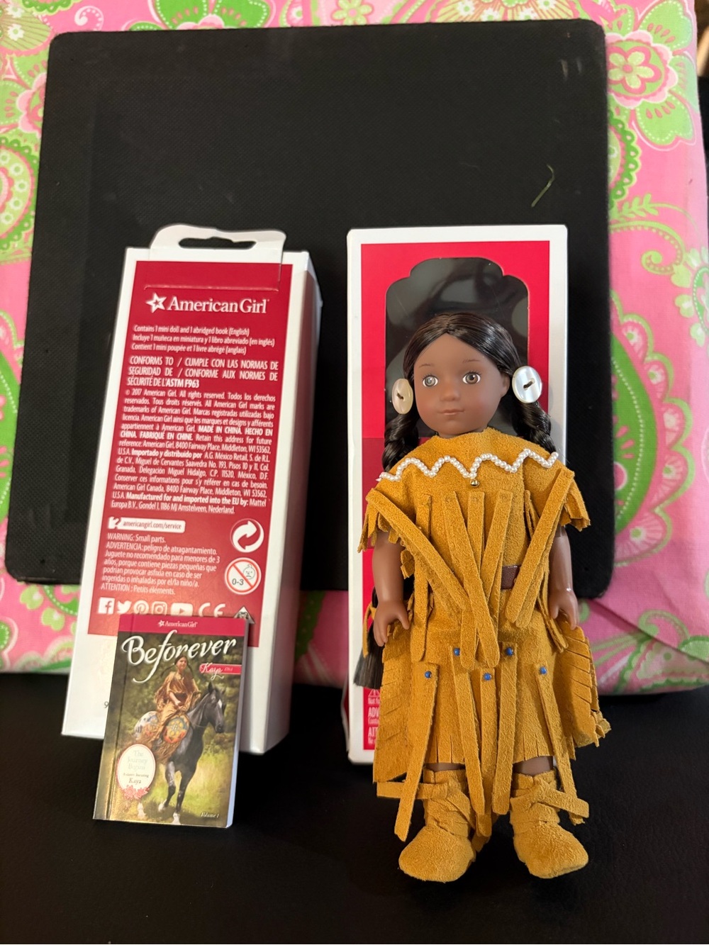 American Girl Doll Kaya  in Mustard Yellow Fringe Outfit with Beaded Trim